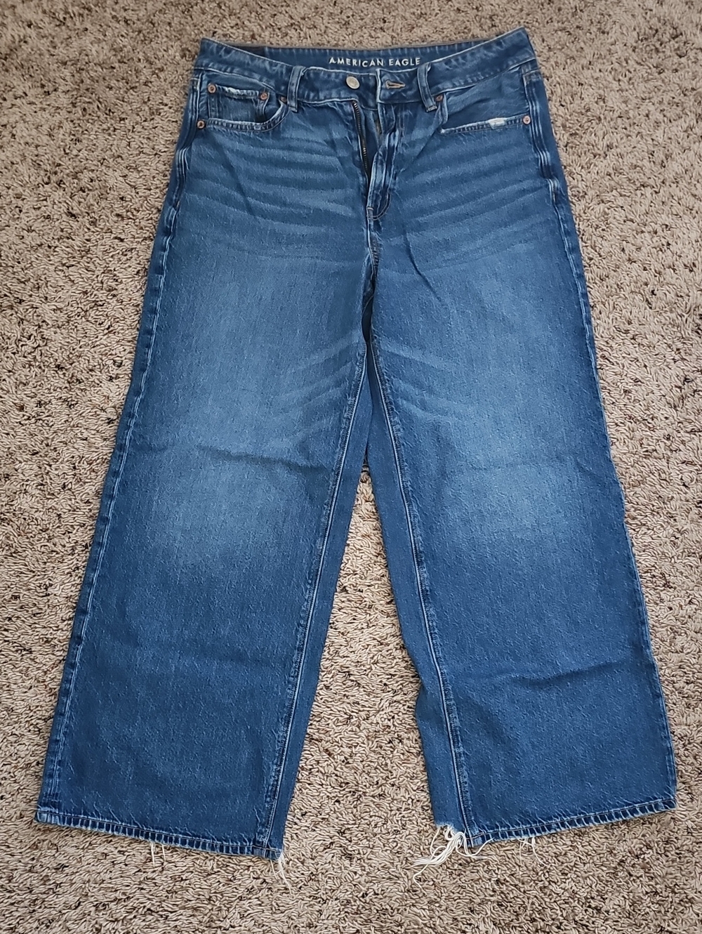 American Eagle Outfitters Women’s Blue Wide-Leg Ankle Jeans
